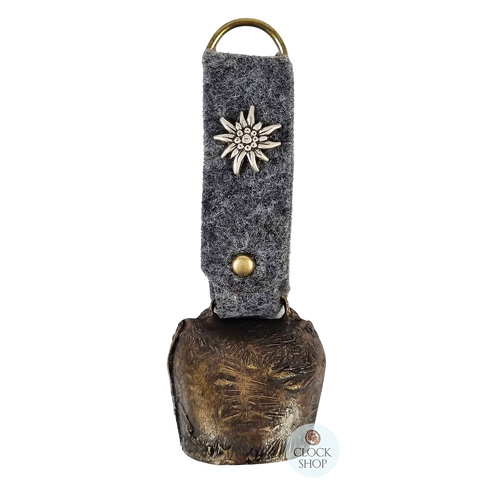 13.5cm Antique Look Cowbell With Grey Felt Strap