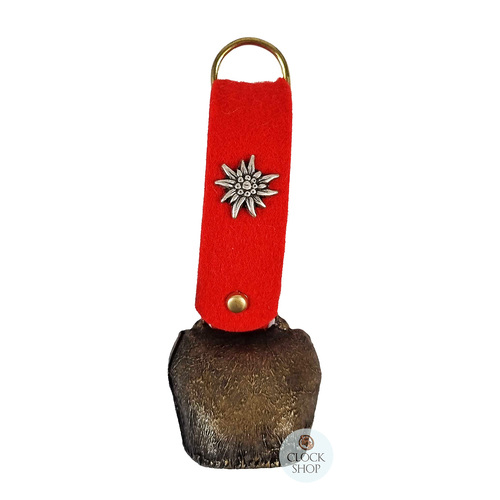 13.5cm Antique Look Cowbell With Red Felt Strap