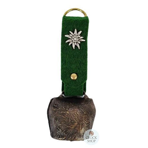 13.5cm Antique Look Cowbell With Green Felt Strap