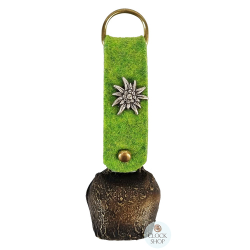 12cm Antique Look Cowbell With Green Felt Strap