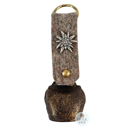 12cm Antique Look Cowbell With Light Grey Felt Strap
