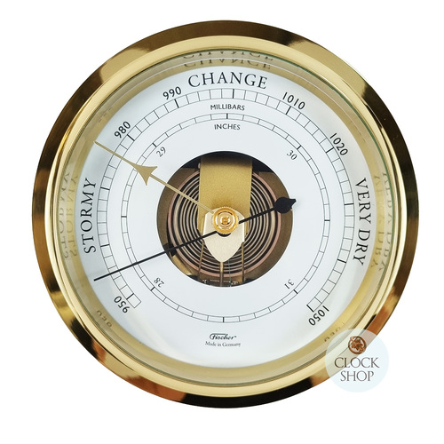 20cm Polished Brass Barometer By FISCHER image