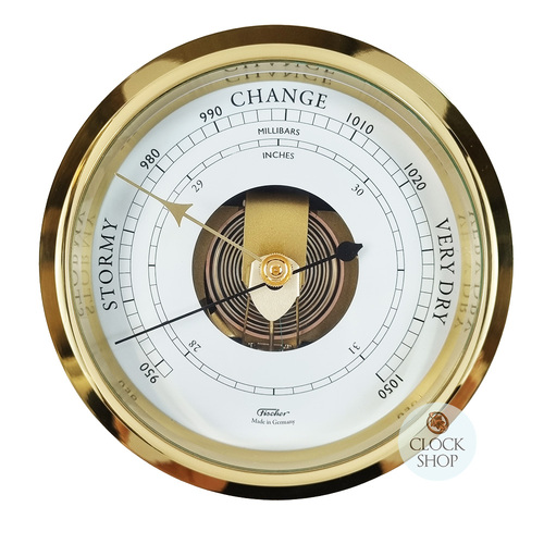 20cm Polished Brass Barometer By FISCHER