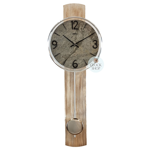 60cm Oak Pendulum Wall Clock With Grey Stone Dial By AMS image