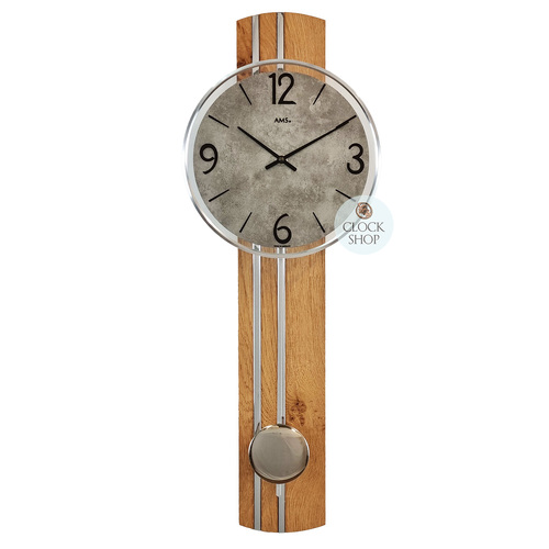 60cm Beech Pendulum Wall Clock With Grey Stone Dial By AMS image