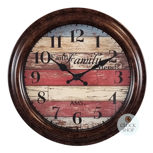 28cm Brown & Multi Coloured Round Wall Clock By AMS image