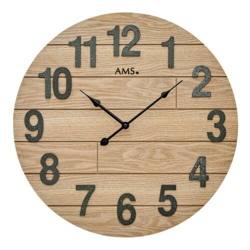 50cm Oak Look Round Wall Clock By AMS