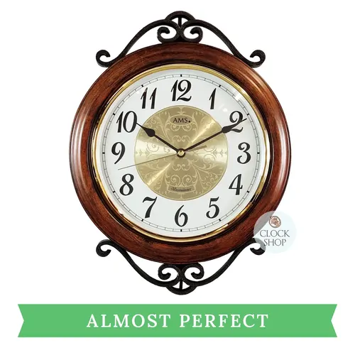 37cm Antique Style Round Wall Clock by AMS (Non-Chiming) image