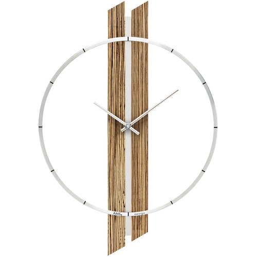 53cm Walnut & Metal Contemporary Wall Clock By AMS