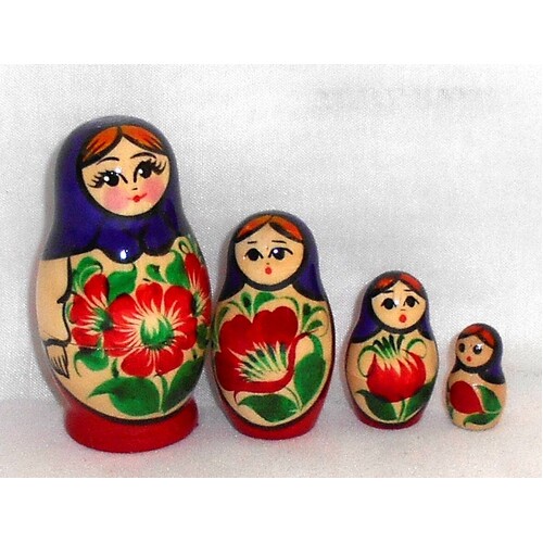 Kirov Russian Dolls- Purple Scarf & Red Dress 7cm (Set Of 4) image