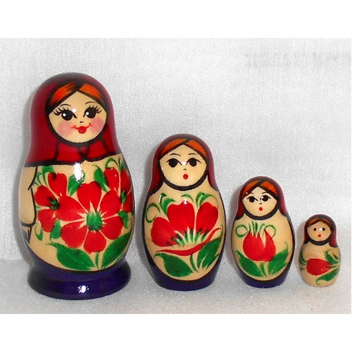 Kirov Russian Dolls- Red Scarf & Purple Dress 7cm (Set Of 4) image