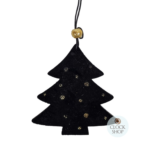 8cm Black & Gold Velvet Tree Hanging Decoration