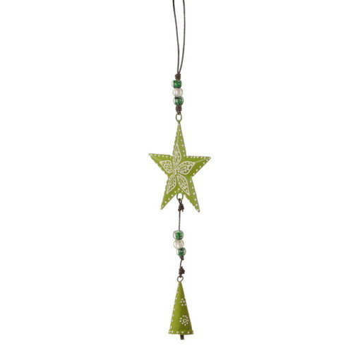 42cm Metal Star Hanging Decoration- Green