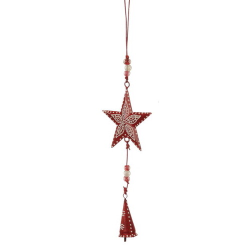 42cm Metal Star Hanging Decoration- Red
