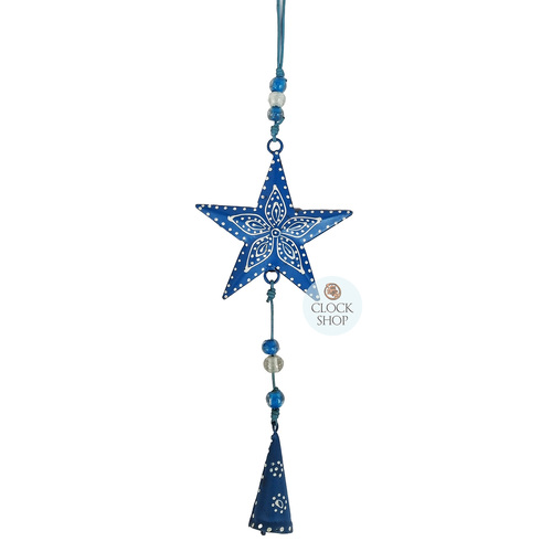 42cm Metal Star Hanging Decoration- Blue image