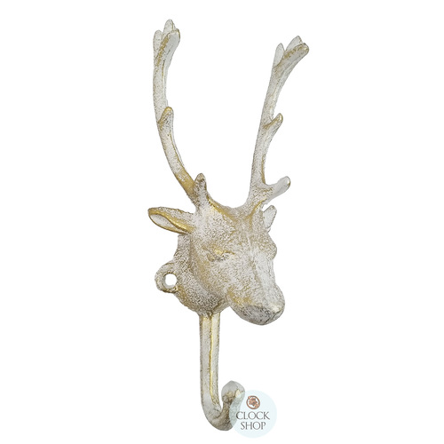 24cm White Deer Head Cast Iron Coat Hook image