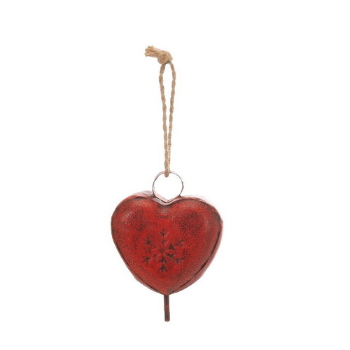 17cm Metal Heart On Rope Hanging Decoration- Red