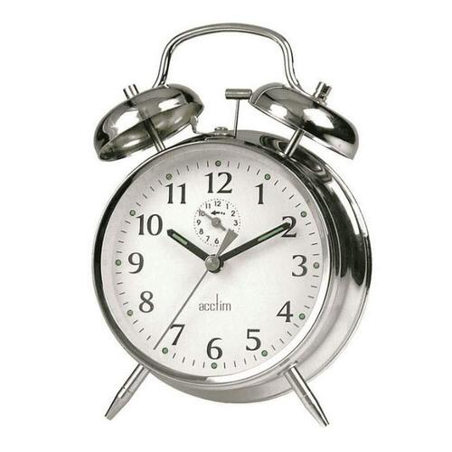 16cm Saxon Silver Double Bell Mechanical Analogue Alarm Clock By ACCTIM image
