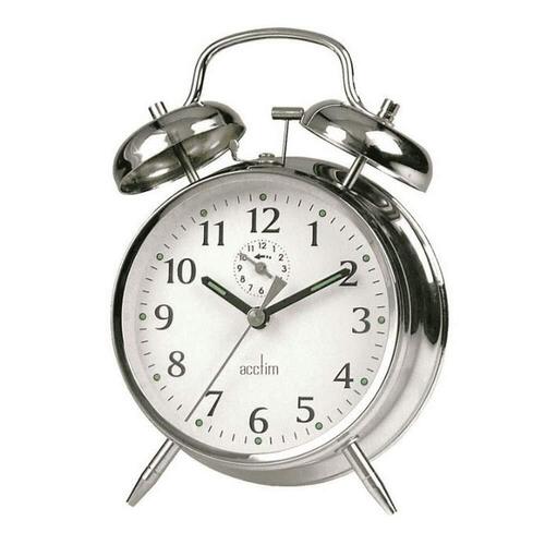 16cm Saxon Silver Double Bell Mechanical Analogue Alarm Clock By ACCTIM