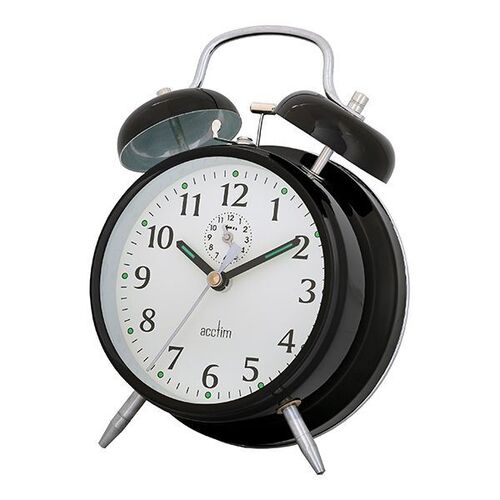 16cm Saxon Black Double Bell Mechanical Analogue Alarm Clock By ACCTIM image