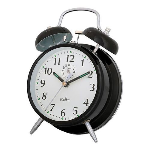 16cm Saxon Black Double Bell Mechanical Analogue Alarm Clock By ACCTIM