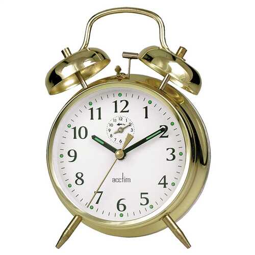 16cm Saxon Brass Double Bell Mechanical Analogue Alarm Clock By ACCTIM