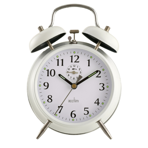 16cm Saxon White Double Bell Mechanical Analogue Alarm Clock By ACCTIM