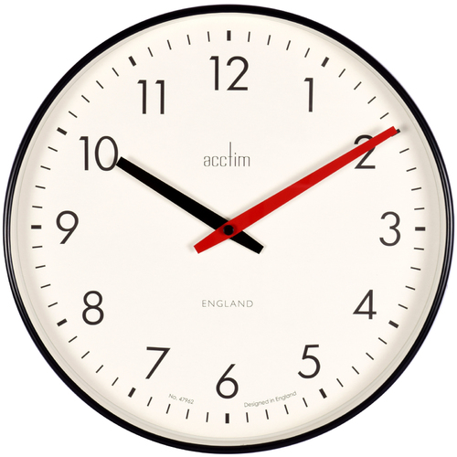 30cm Riley Black Retro Round Wall Clock By ACCTIM