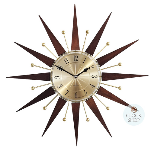 49cm Wolcott Brass & Walnut Starburst Wall Clock By ACCTIM image
