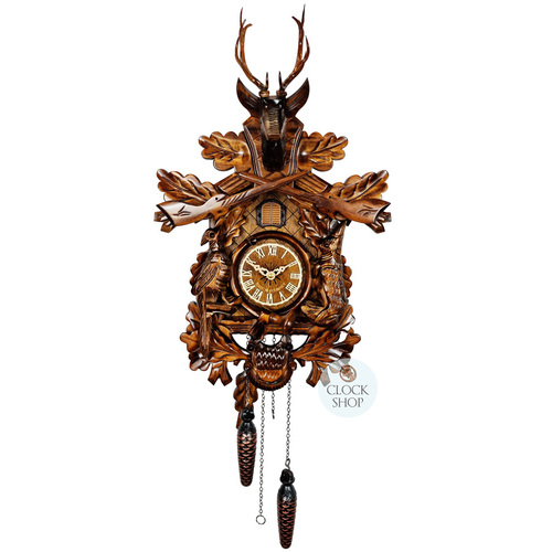 Before The Hunt Battery Carved Cuckoo Clock 50cm By ENGSTLER