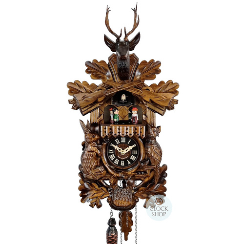 Before The Hunt Battery Carved Cuckoo Clock With Dancers 42cm By ENGSTLER