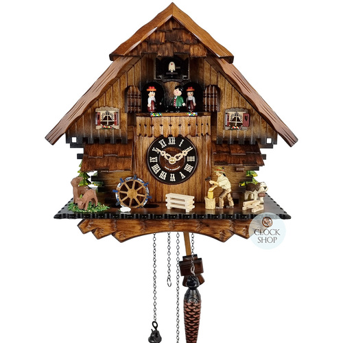 Wood Chopper & Water Wheel Battery Chalet Cuckoo Clock With Dancers 33cm By ENGSTLER image