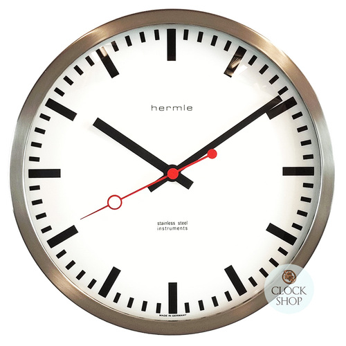 30cm Brushed Stainless Modern Wall Clock By HERMLE