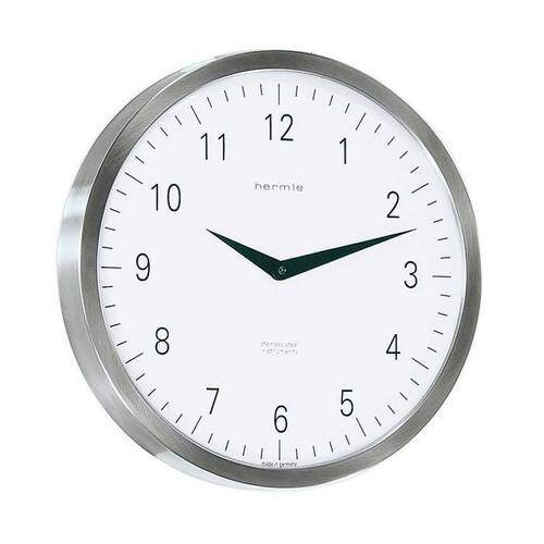 30cm Brushed Stainless White Modern Wall Clock By HERMLE