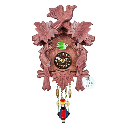 Birds & Leaves Lilac Battery Carved Kuckulino With Swinging Doll 17cm By TRENKLE image