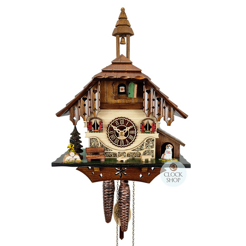 Dog & Bell Tower 1 Day Mechanical Chalet Cuckoo Clock 24cm By TRENKLE