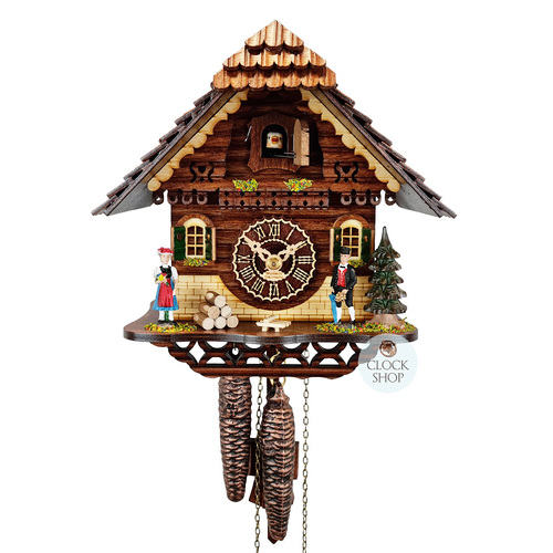 Black Forest Couple 1 Day Mechanical Chalet Cuckoo Clock 24cm By TRENKLE