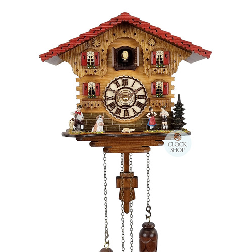 Accordion Player, Couple & Dog Battery Chalet Cuckoo Clock 25cm By TRENKLE