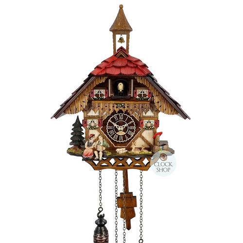Accordion Player & Bell Tower Battery Chalet Cuckoo Clock 30cm By TRENKLE