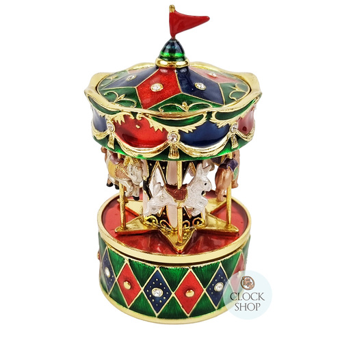 Multi-Coloured Carousel Enamel Music Box