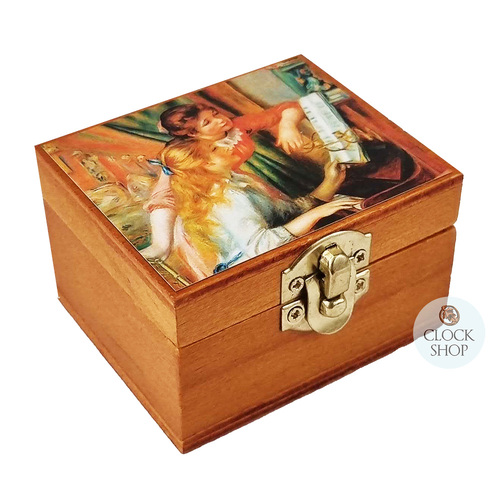 Wooden Hand Crank Music Box- Girls At The Piano By Renoir (Mozart- A Little Night Music)