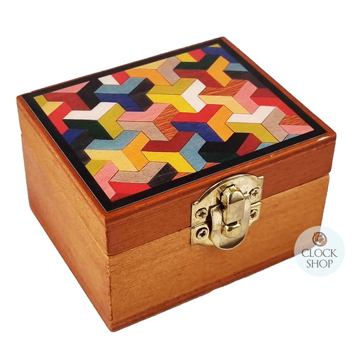 Wooden Hand Crank Music Box- Coloured Geometric Design (Beethoven- Fur Elise)