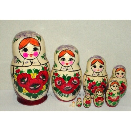 Kirov Russian Dolls- White Scarf & Red Dress 26cm (Set Of 10) image