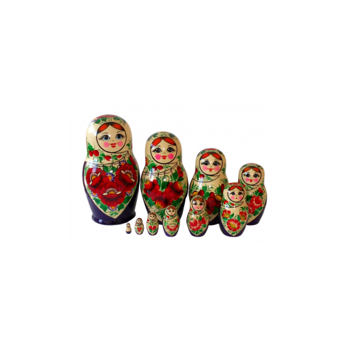 Kirov Russian Dolls- White Scarf & Purple Dress 26cm (Set Of 10) image