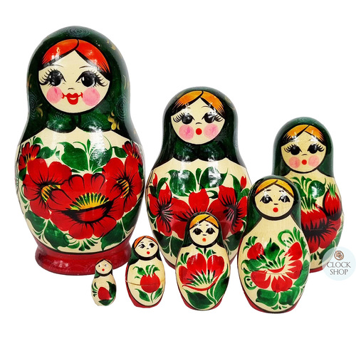 Kirov Russian Dolls- Green Scarf & Red Dress 15cm (Set Of 7) image