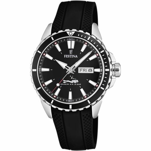 Divers Watch Black Dial with Black Rubber Strap - FESTINA