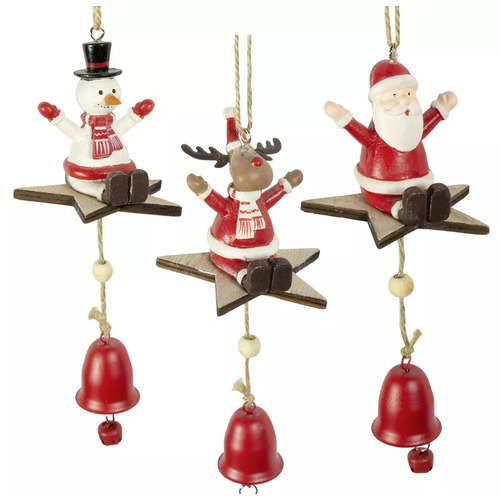 7cm Figurine On Star With Bell Hanging Decoration- Assorted Designs