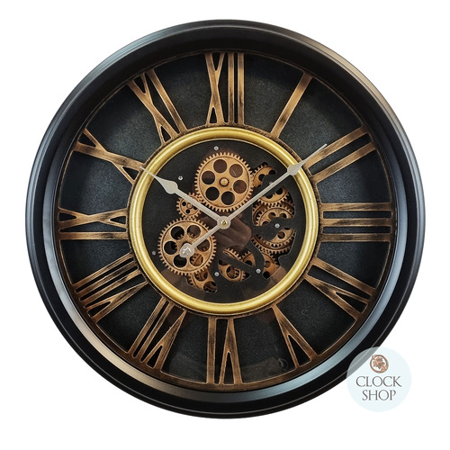 52.2cm Grant Black Moving Gear Wall Clock By COUNTRYFIELD