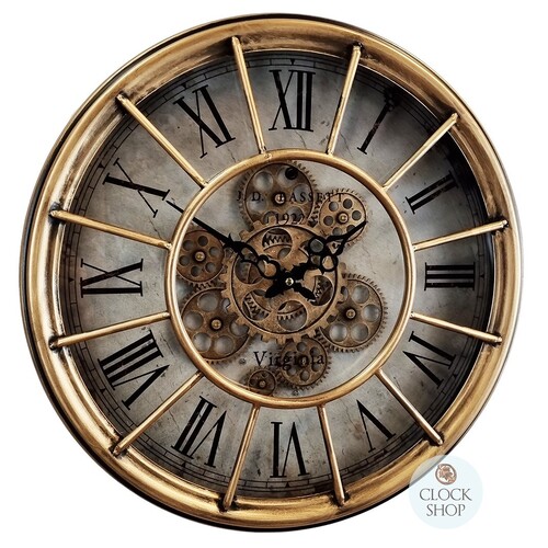 46.5cm Copper Wall Clock With Moving Gears By COUNTRYFIELD