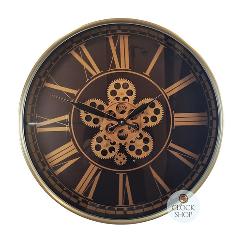 54cm Brown and Bronze Moving Gear Wall Clock By COUNTRYFIELD